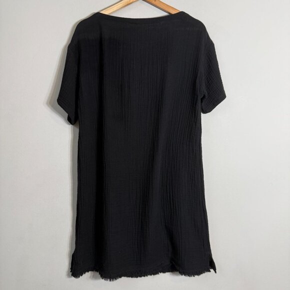 Eileen Fisher Organic Cotton Gauzy Mini Dress Women's XS Black Lagenlook Minimal - Picture 6 of 9
